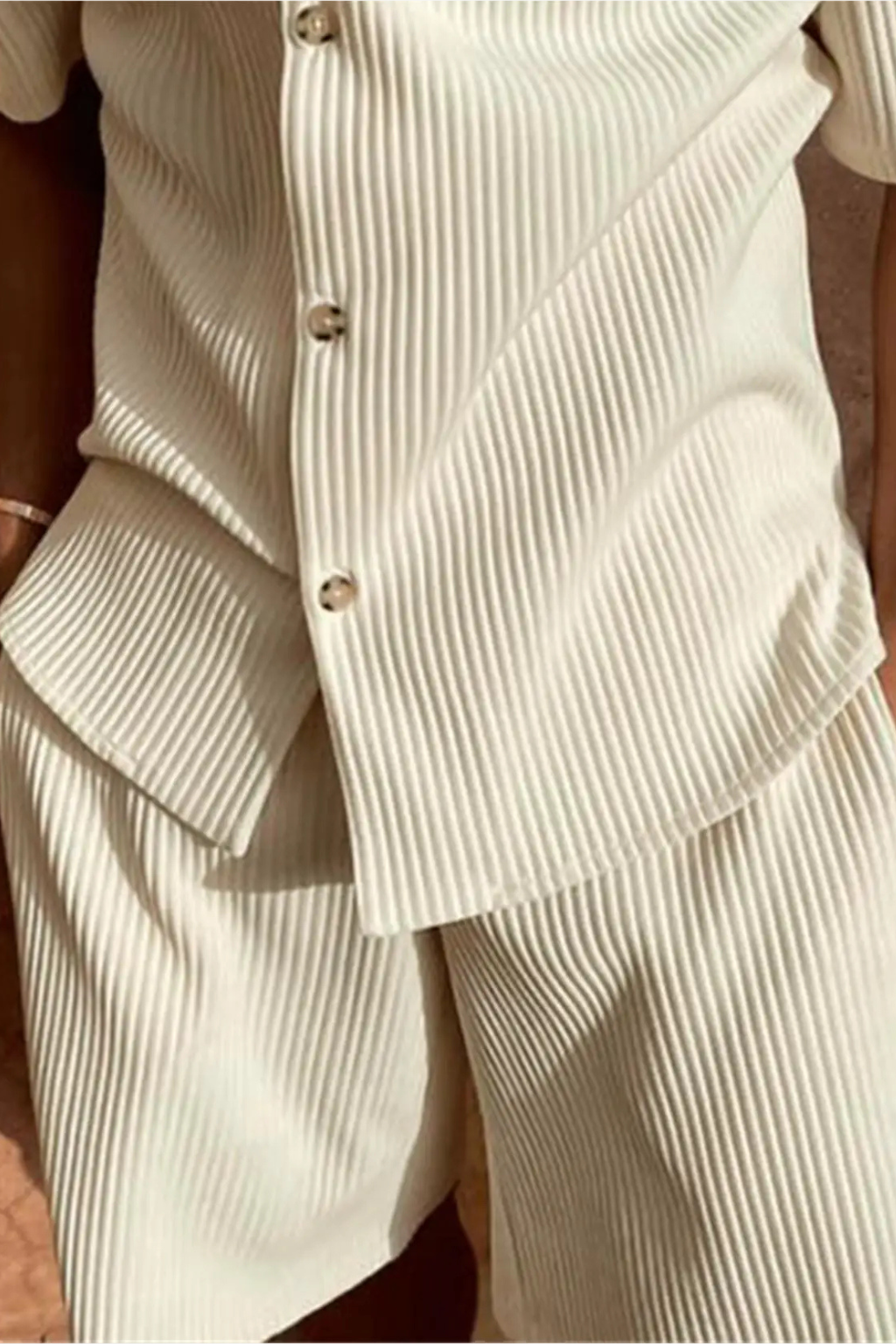 Men's Textured Short Sleeve Shirt and Shorts Summer Outfit Set
