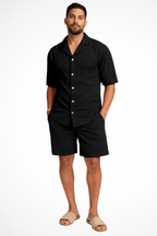 Men's Textured Short Sleeve Shirt and Shorts Summer Outfit Set