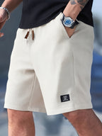 Men's Waffle Knit Drawstring Shorts with Elastic Waistband and Side Pockets for Casual Wear
