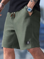 Men's Waffle Knit Drawstring Shorts with Elastic Waistband and Side Pockets for Casual Wear