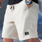 Men's Waffle Knit Drawstring Shorts with Elastic Waistband and Side Pockets for Casual Wear