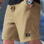 Men's Waffle Knit Drawstring Shorts with Elastic Waistband and Side Pockets for Casual Wear