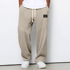 Men's Waffle-Textured Full-Length Pants with Drawstring, Side Pockets, and Wide Legs for Casual Wear