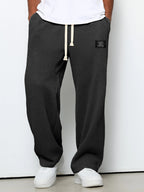 Men's Waffle-Textured Full-Length Pants with Drawstring, Side Pockets, and Wide Legs for Casual Wear