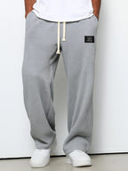 Men's Waffle-Textured Full-Length Pants with Drawstring, Side Pockets, and Wide Legs for Casual Wear