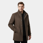 Men's Wool-Blend Stand-Collar Coat with Removable Padded Vest for Versatile Cold Weather Wear