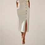 Midi Dress with Button Detail and Side Slit - Casual Elegant Dress for Women - Perfect for Parties and Events