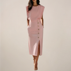 Midi Dress with Button Detail and Side Slit - Casual Elegant Dress for Women - Perfect for Parties and Events