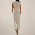 Midi Dress with Button Detail and Side Slit - Casual Elegant Dress for Events
