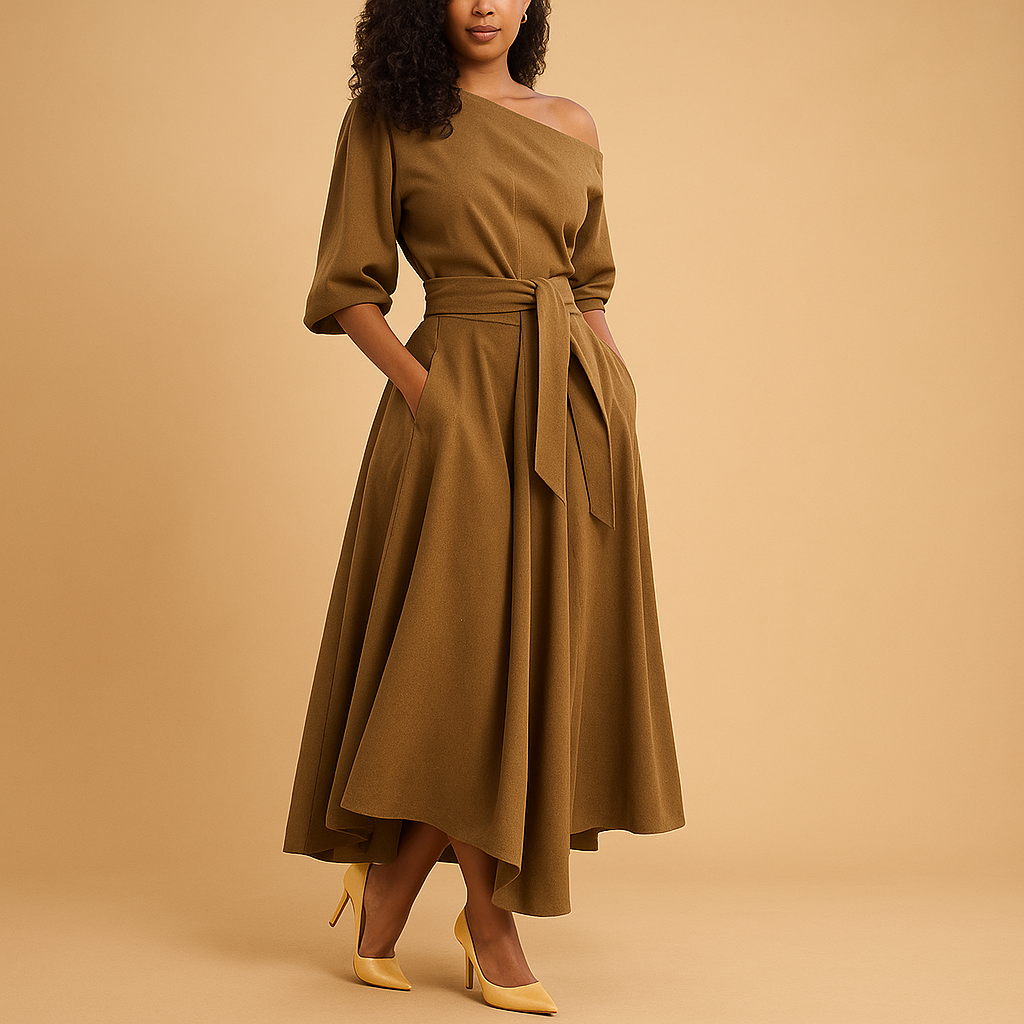 Midi Dress with Waistband in Soft Fabric - Elegant Casual Wear for Women