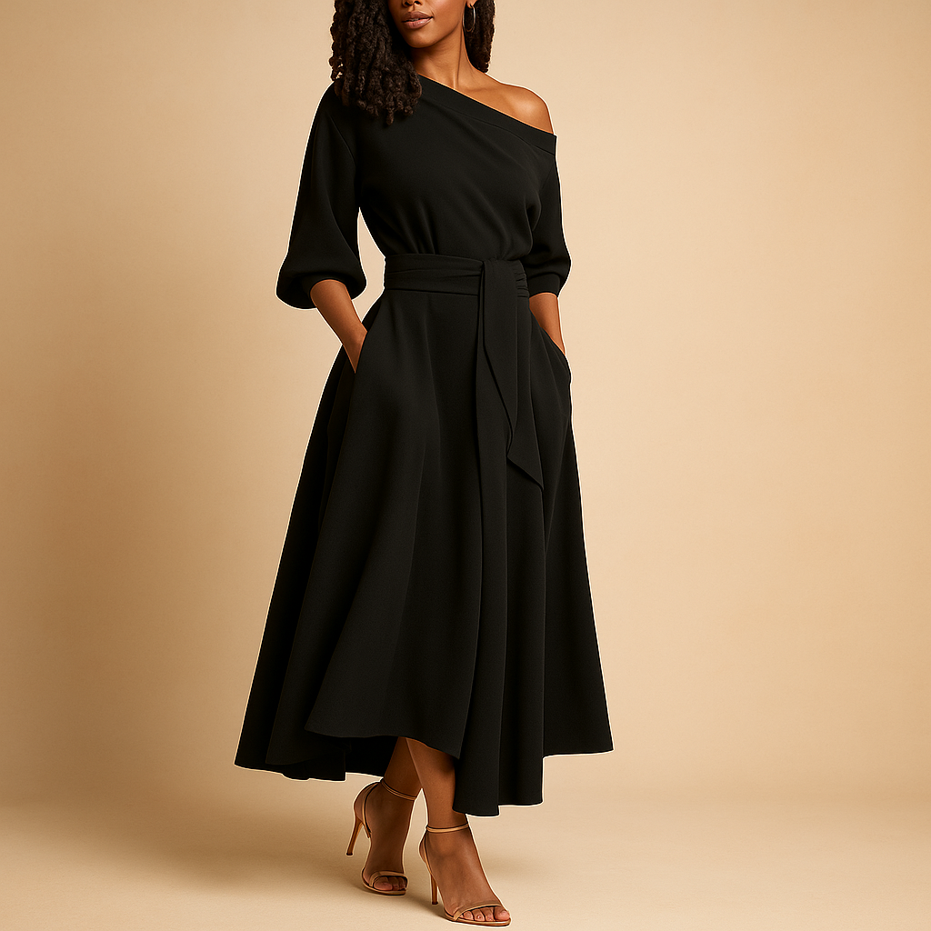 Midi Dress with Waistband in Soft Fabric - Elegant Casual Wear for Women