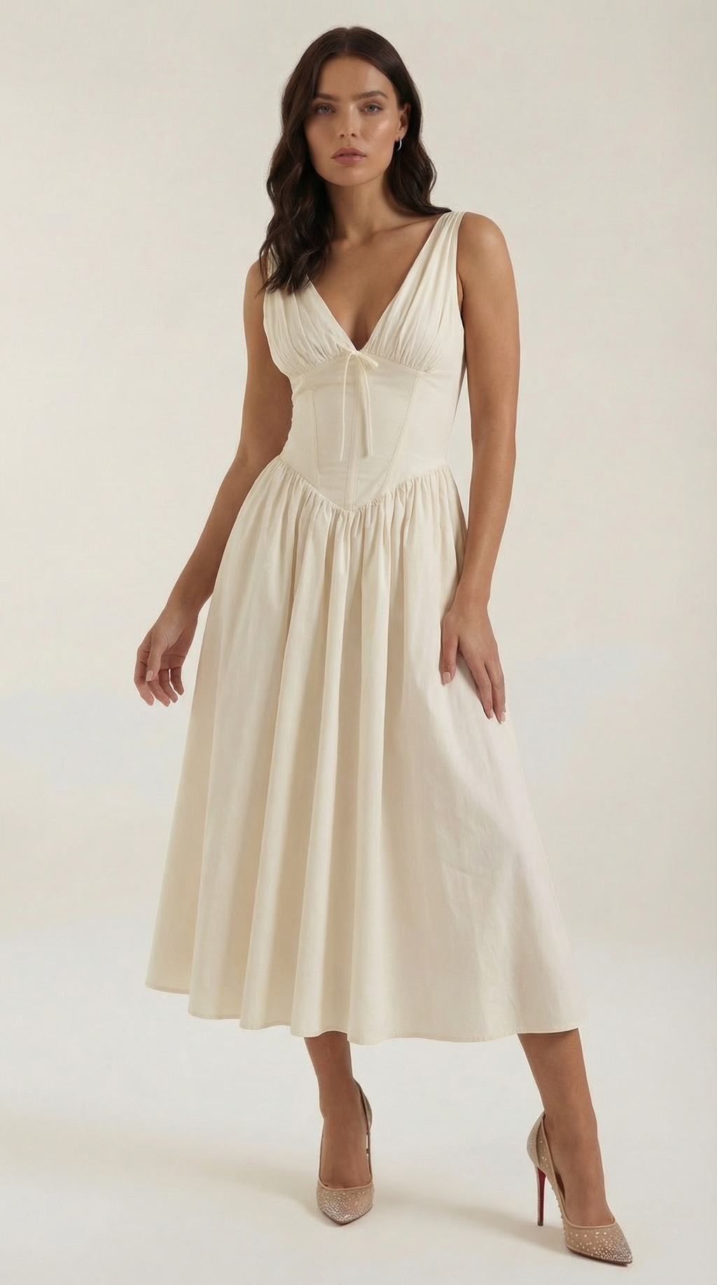 Midi Plunge Dress in Soft Fabric - Elegant Casual Wear for Parties and Events