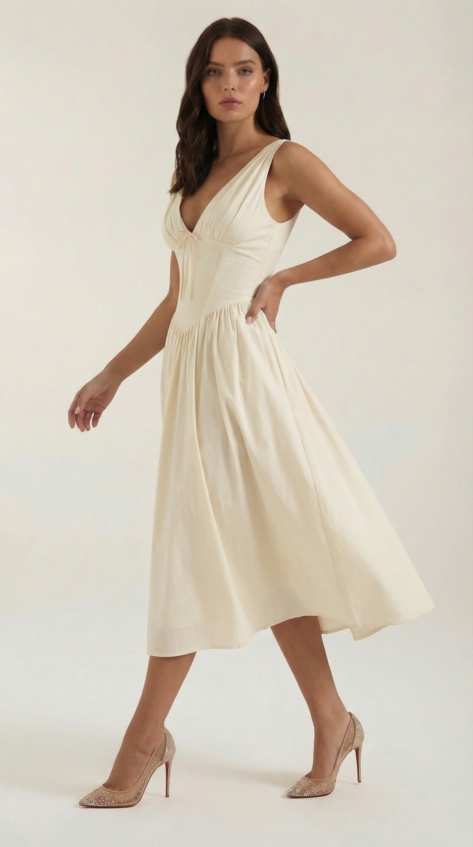 Midi Plunge Dress in Soft Fabric - Elegant Casual Wear for Parties and Events