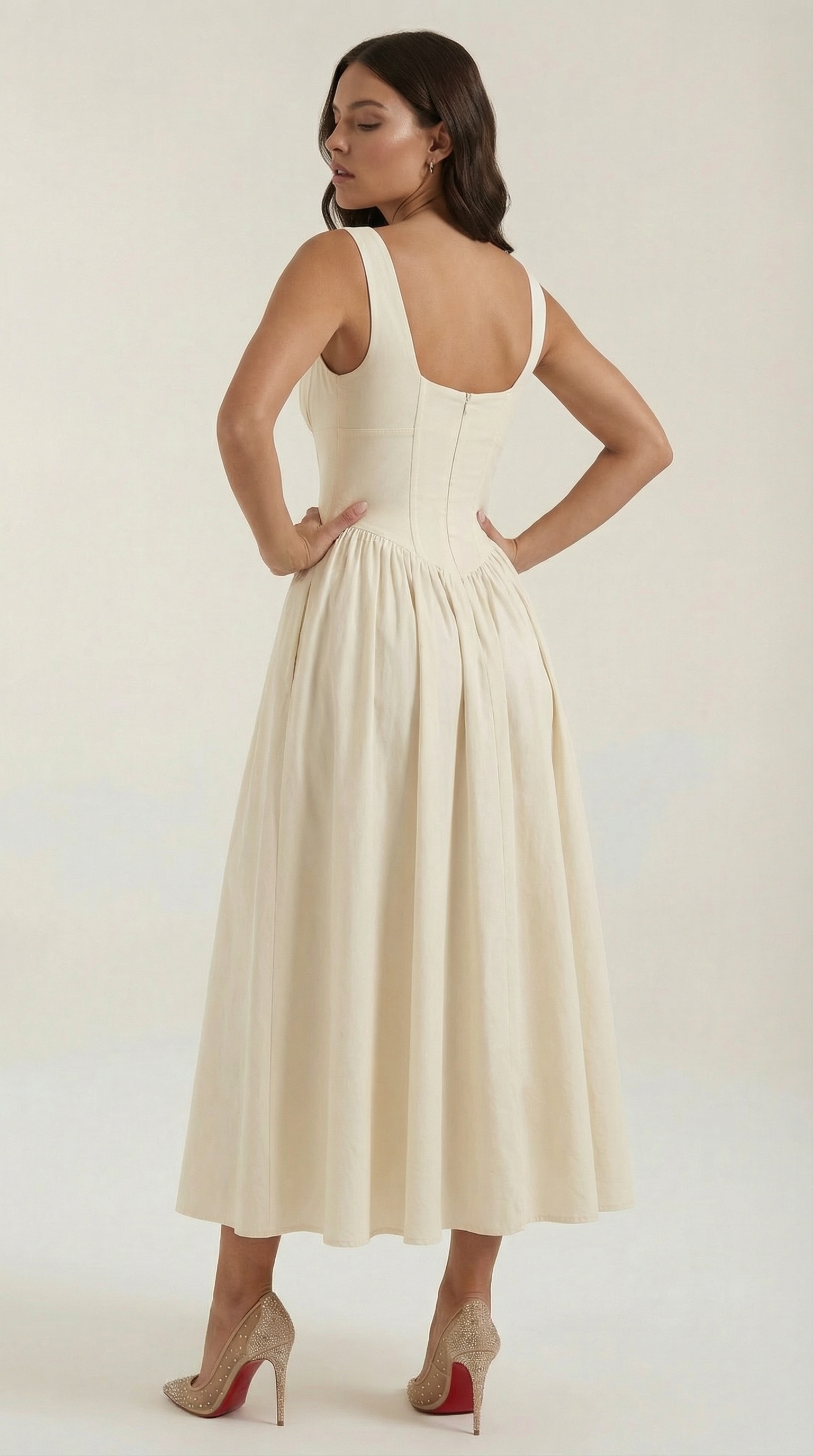 Midi Plunge Dress in Soft Fabric - Elegant Casual Wear for Parties and Events