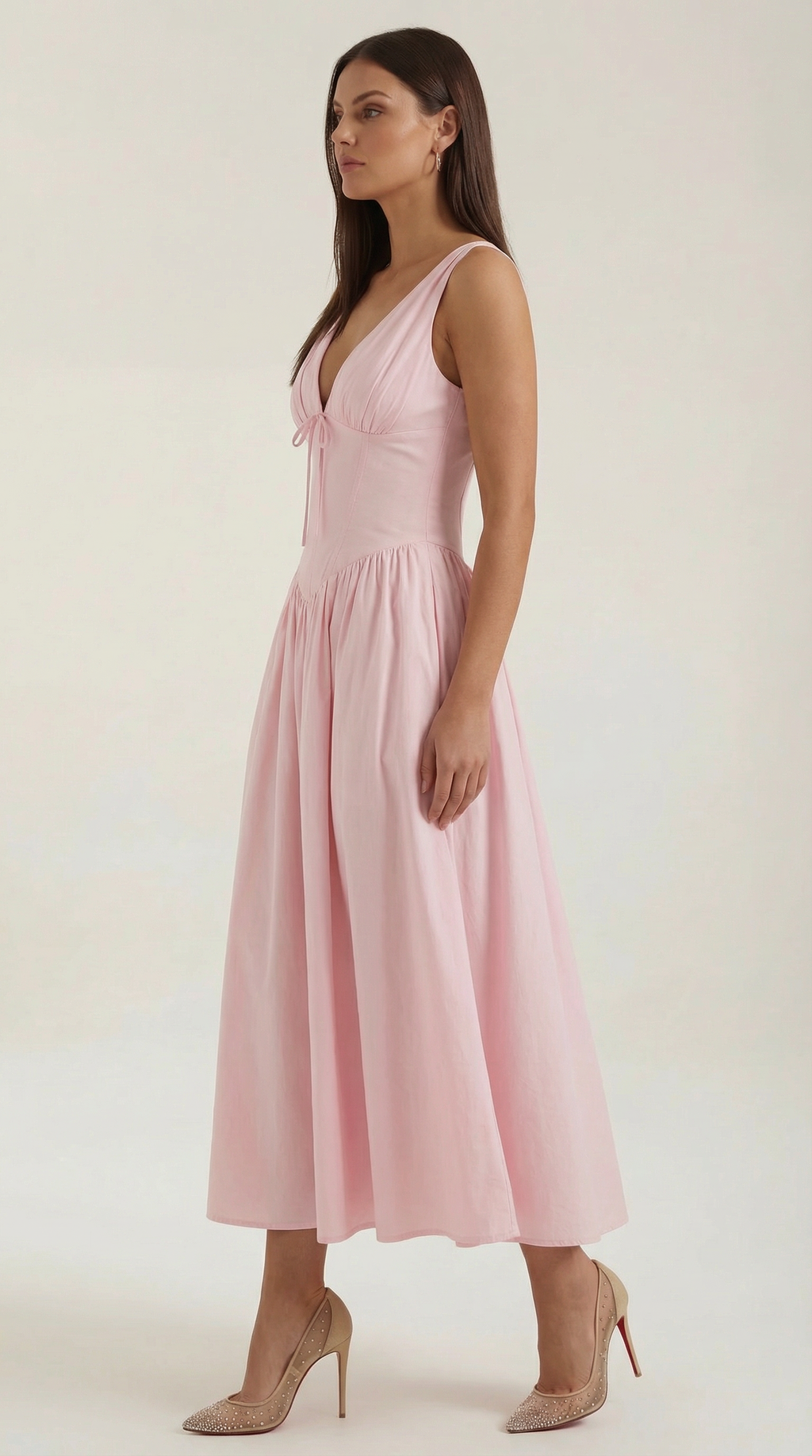 Midi Plunge Dress in Soft Fabric - Elegant Casual Wear for Parties and Events