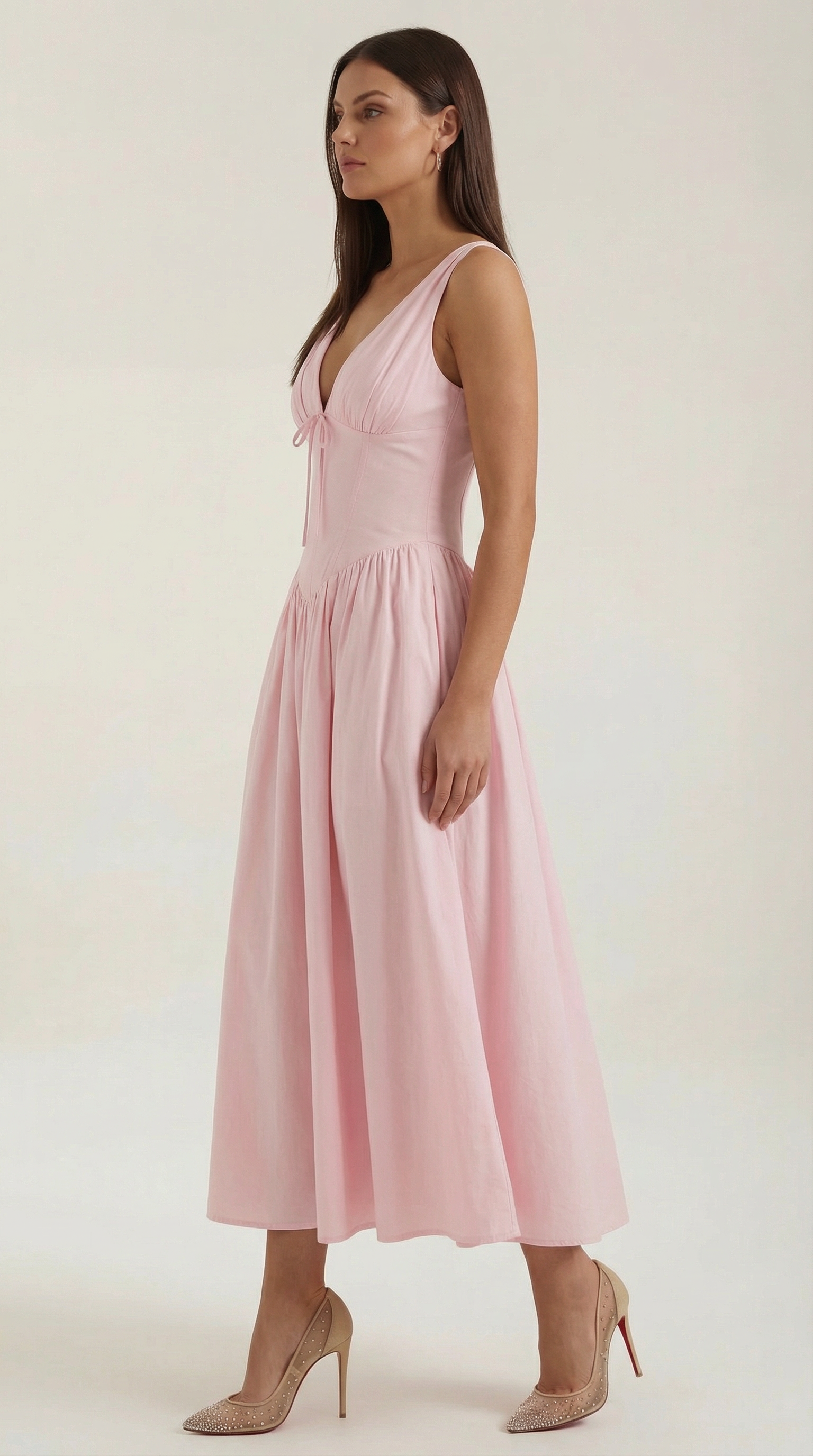 Midi Plunge Dress in Soft Fabric - Elegant Casual Wear for Parties and Events