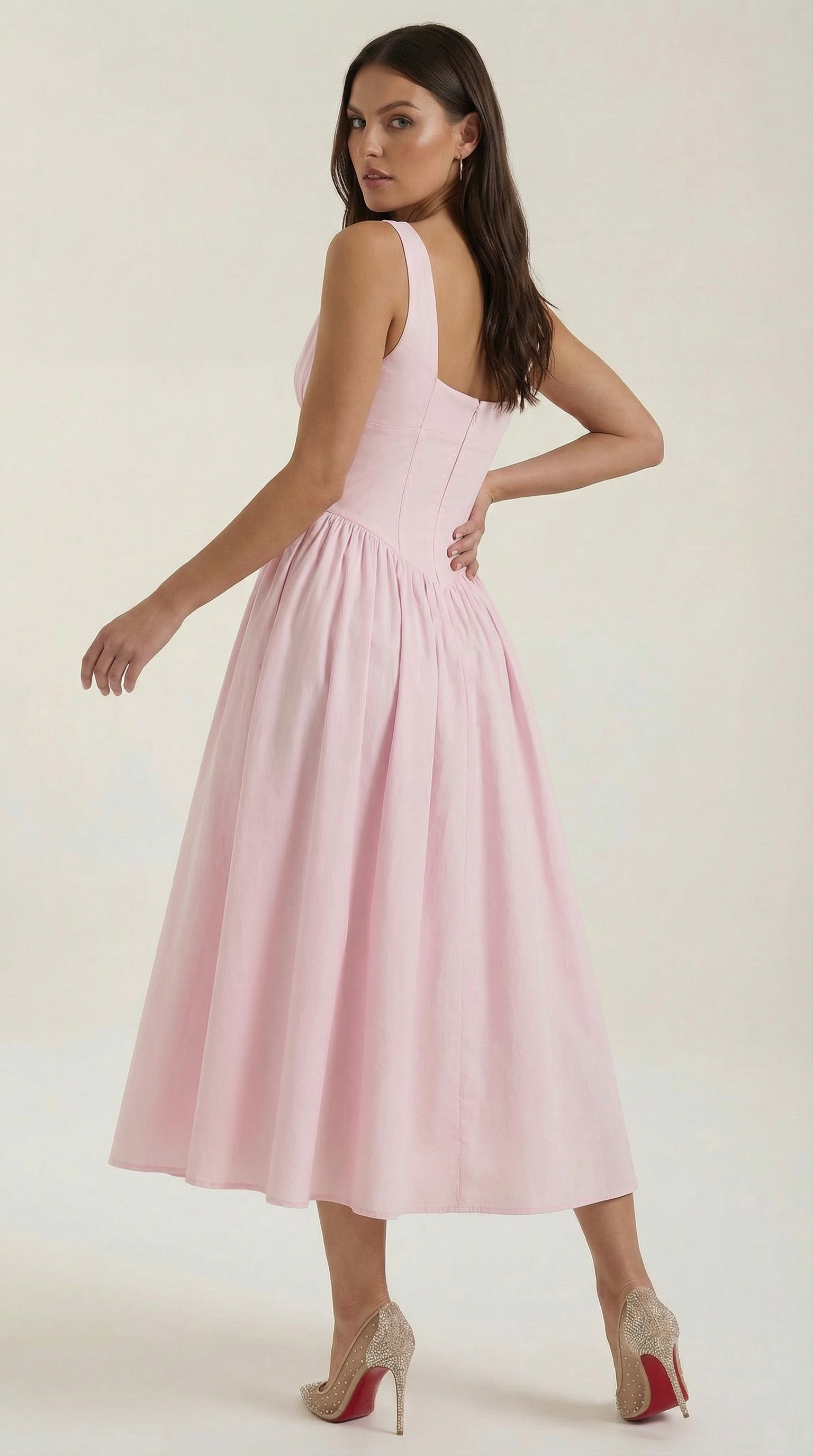 Midi Plunge Dress in Soft Fabric - Elegant Casual Wear for Parties and Events