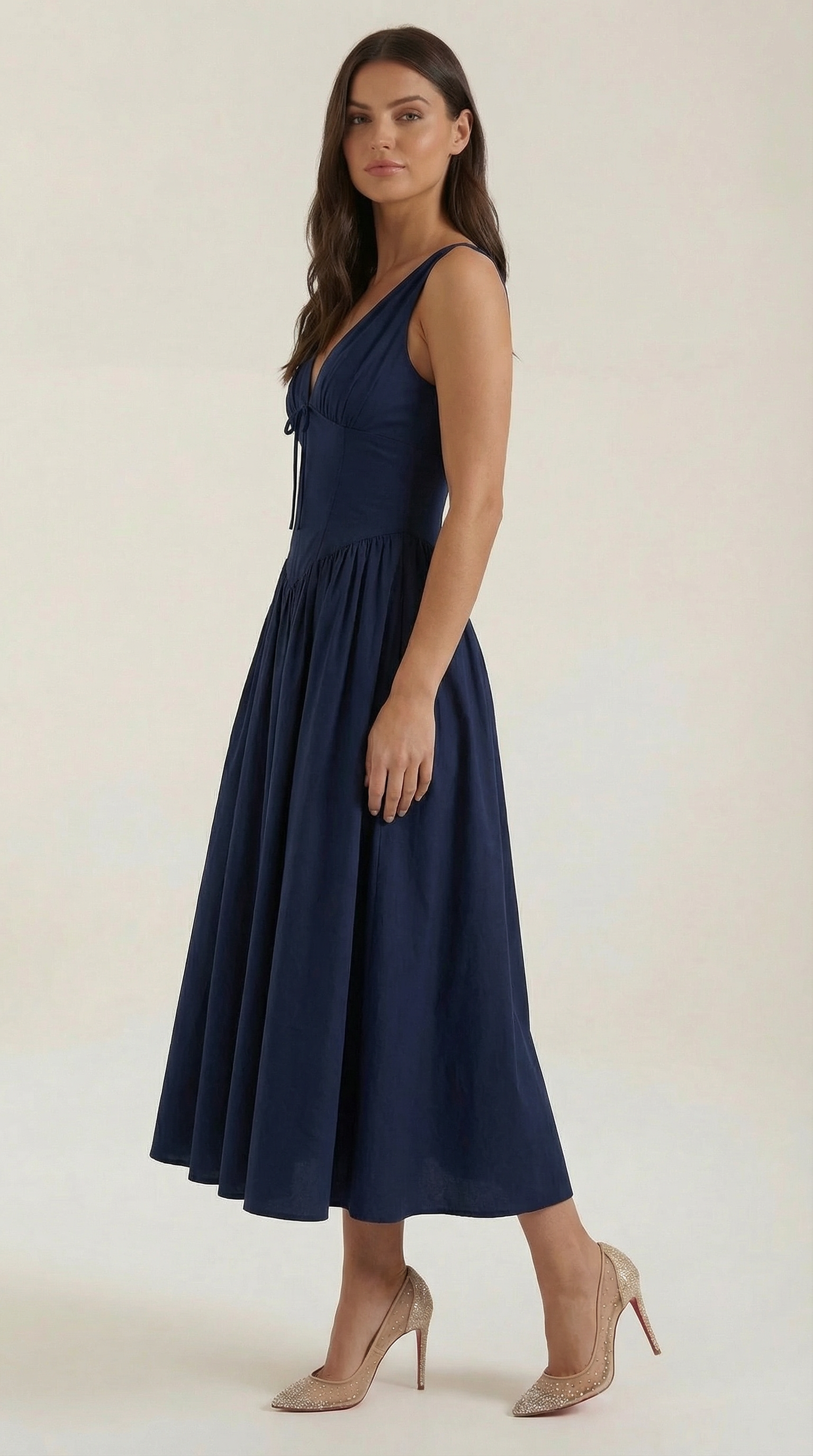 Midi Plunge Dress in Soft Fabric - Elegant Casual Wear for Parties and Events