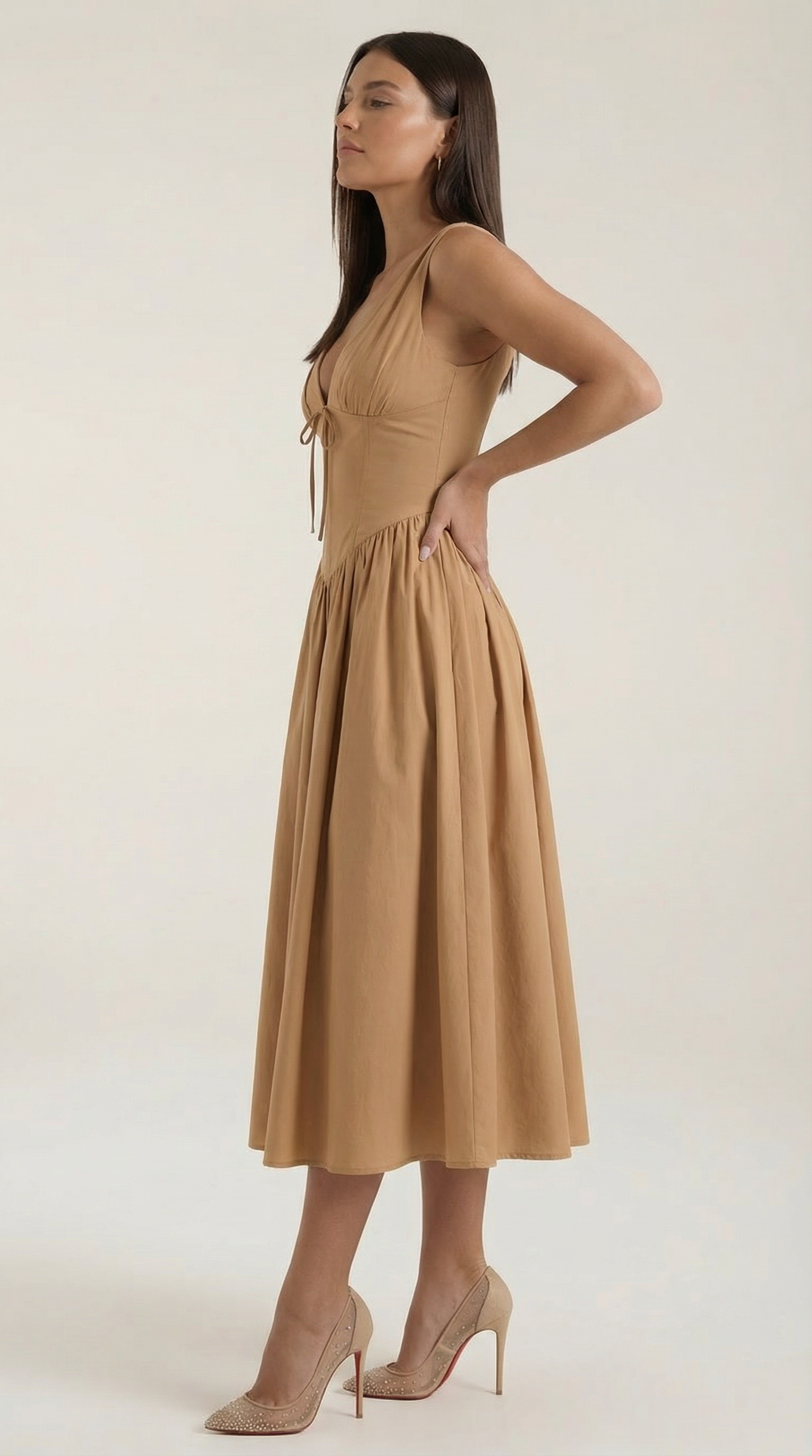 Midi Plunge Dress in Soft Fabric - Elegant Casual Wear for Parties and Events