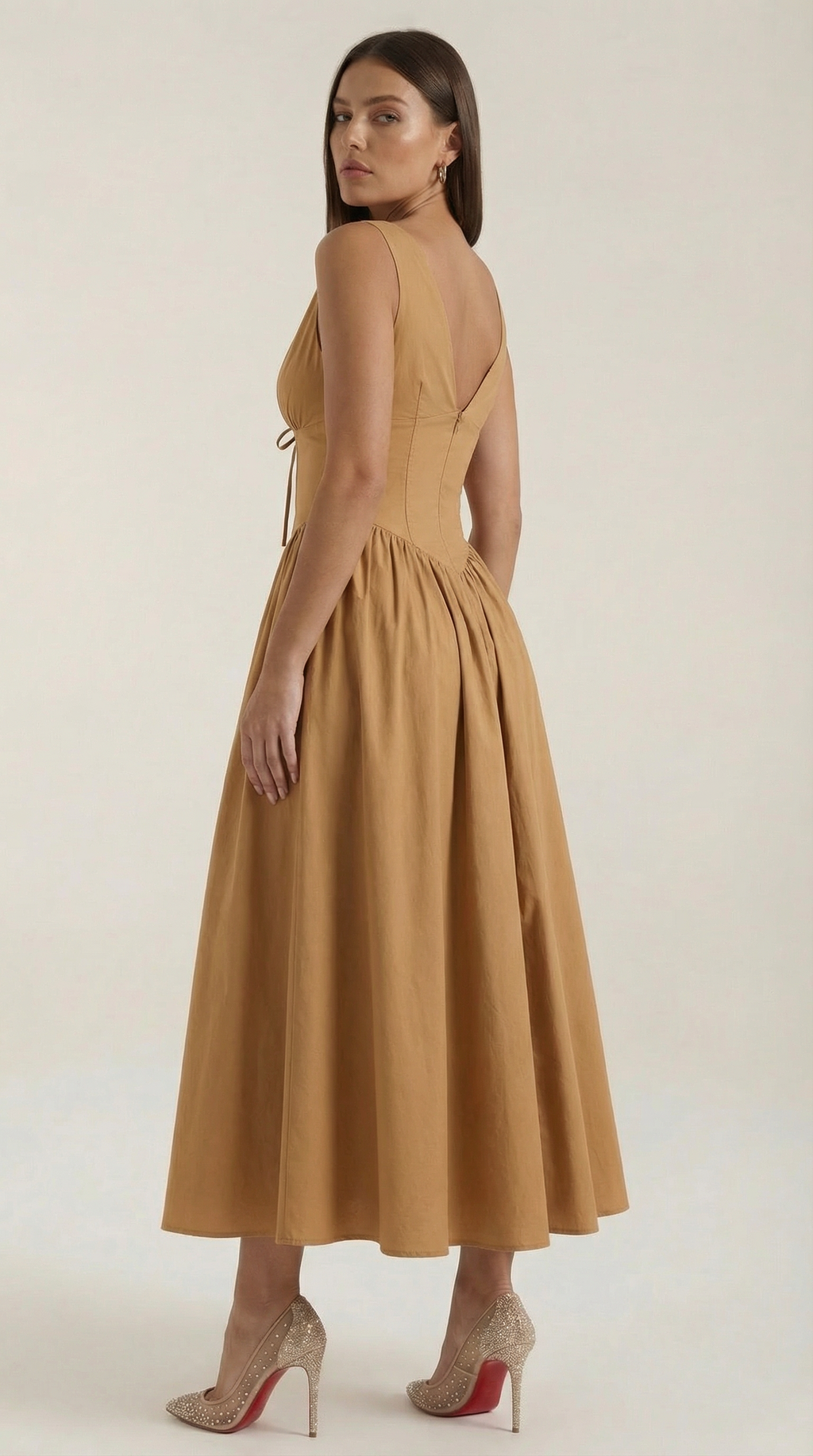 Midi Plunge Dress in Soft Fabric - Elegant Casual Wear for Parties and Events