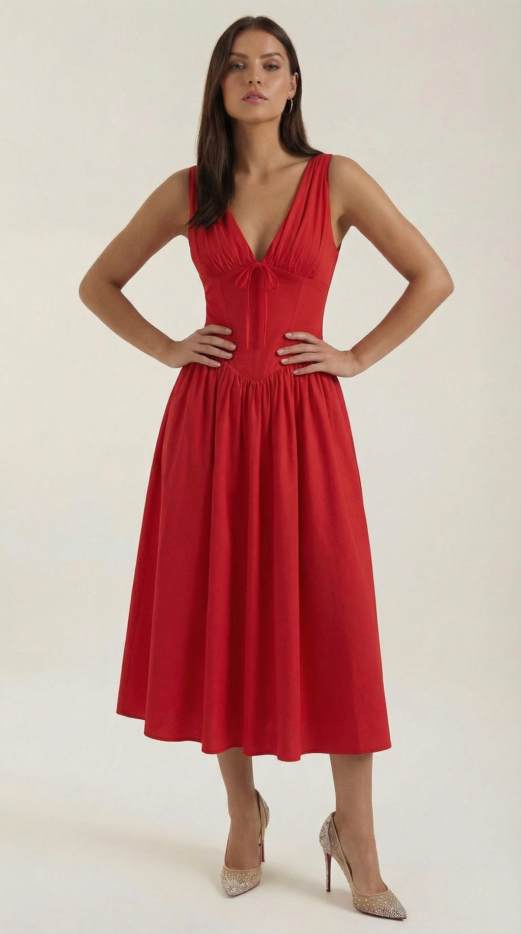 Midi Plunge Dress in Soft Fabric - Elegant Casual Wear for Parties and Events