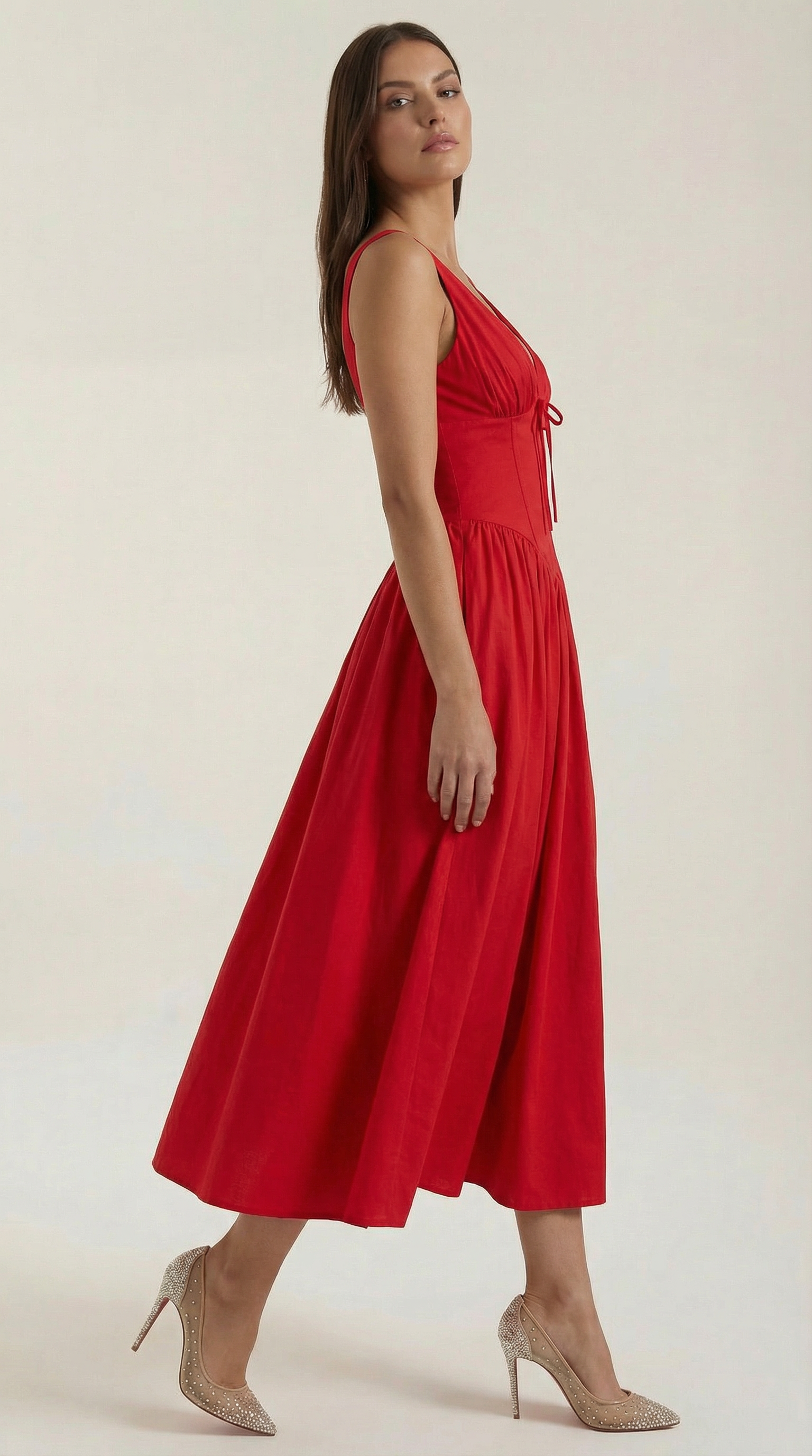 Midi Plunge Dress in Soft Fabric - Elegant Casual Wear for Parties and Events