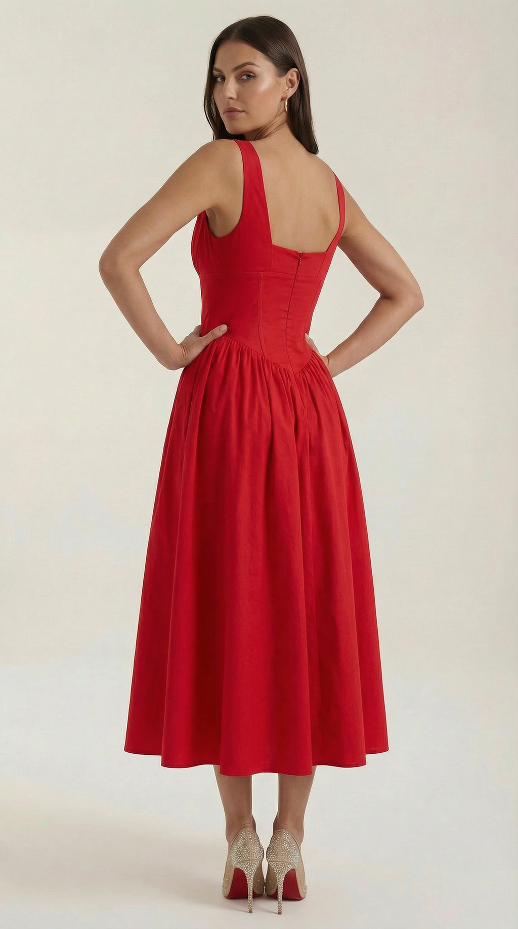 Midi Plunge Dress in Soft Fabric - Elegant Casual Wear for Parties and Events