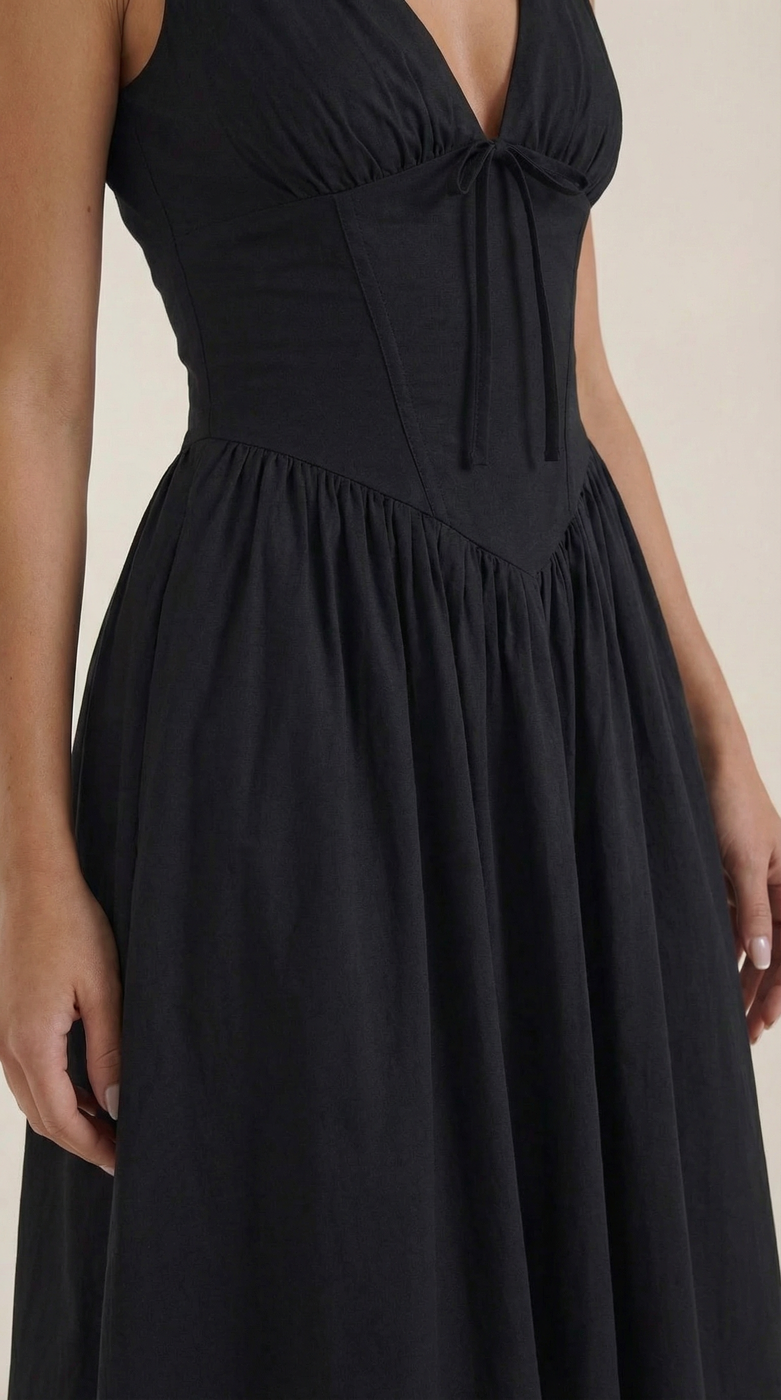 Midi Plunge Dress in Soft Fabric - Elegant Casual Wear for Parties and Events
