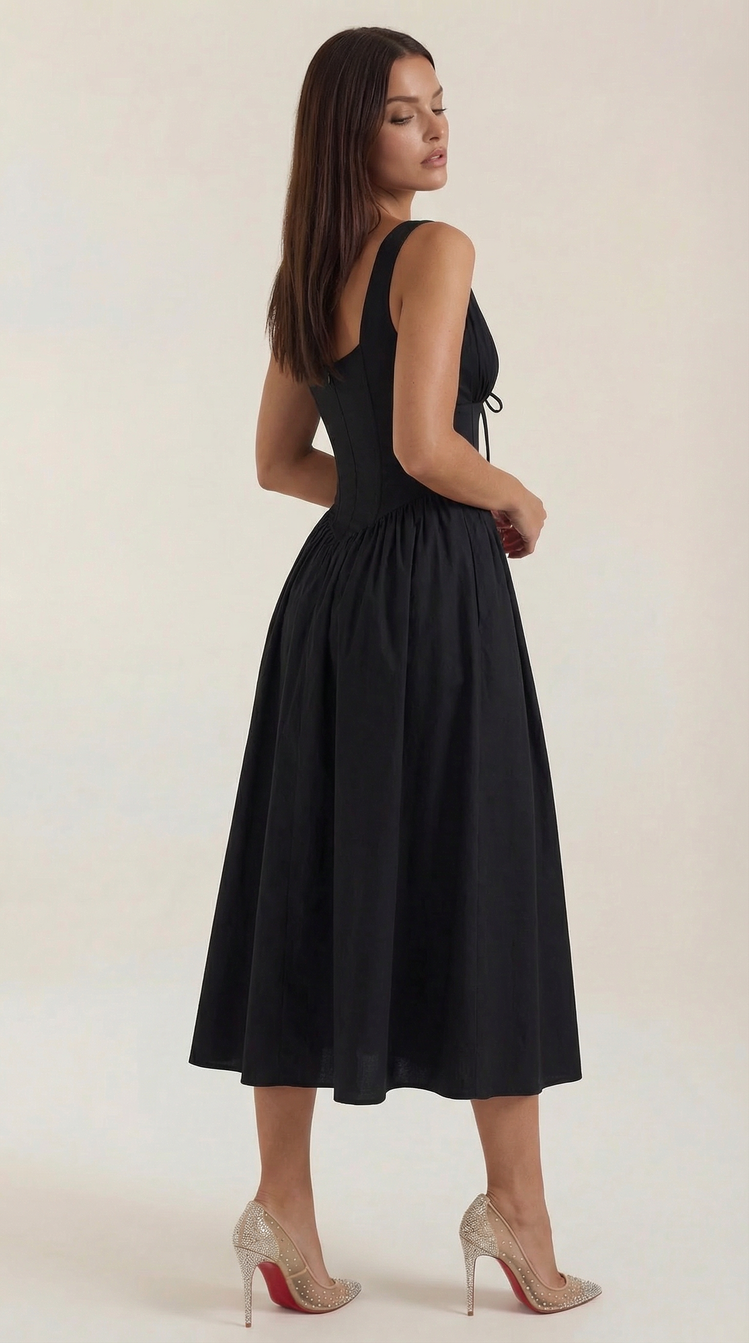 Midi Plunge Dress in Soft Fabric - Elegant Casual Wear for Parties and Events