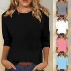 Women's Round Neck Three-Quarter Sleeve Solid Colour Tee – Casual, Everyday