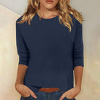 Women's Round Neck Three-Quarter Sleeve Solid Colour Tee – Casual, Everyday