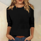 Women's Round Neck Three-Quarter Sleeve Solid Colour Tee – Casual, Everyday