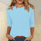 Women's Round Neck Three-Quarter Sleeve Solid Colour Tee – Casual, Everyday