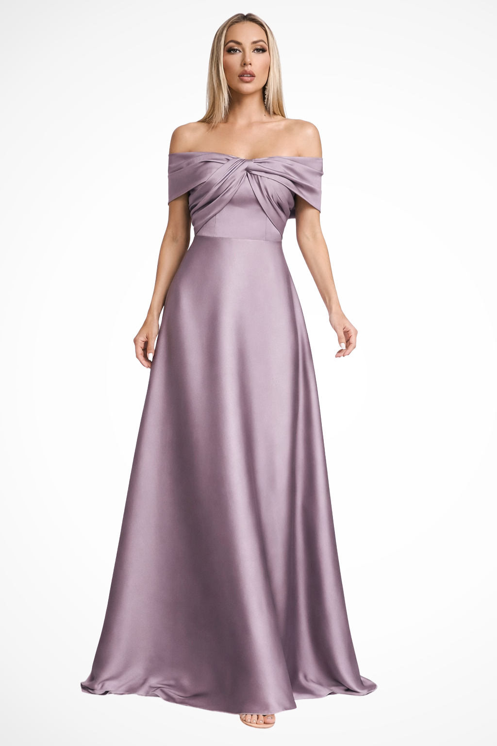 Off Shoulder Satin Pleated Maxi Dress for Women - Wedding Guest Attire