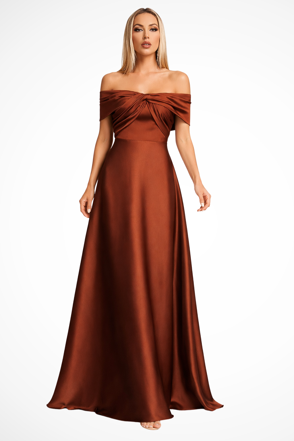 Off Shoulder Satin Pleated Maxi Dress for Women - Wedding Guest Attire