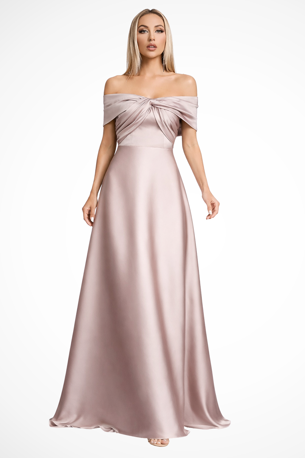 Off Shoulder Satin Pleated Maxi Dress for Women - Wedding Guest Attire