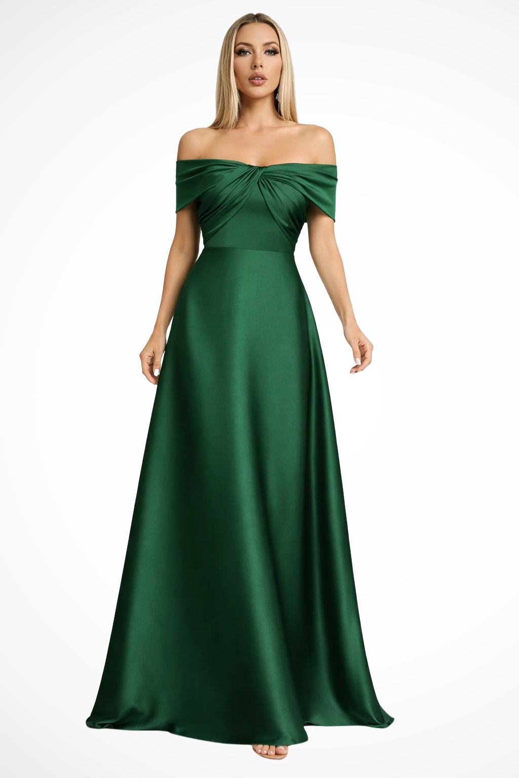 Off Shoulder Satin Pleated Maxi Dress for Women - Wedding Guest Attire