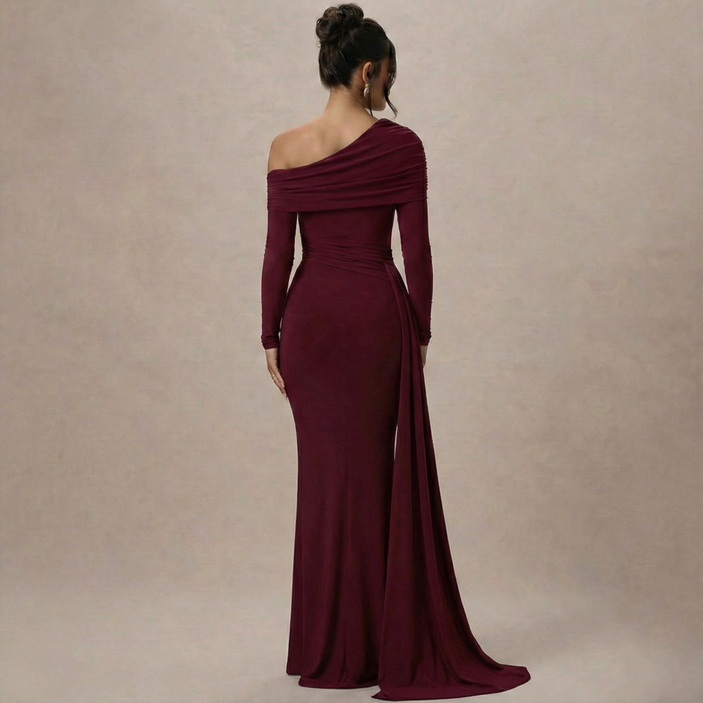 One-Shoulder Maxi Dress in Soft Fabric - Elegant Evening Wear for Women - Multiple Color Options Available