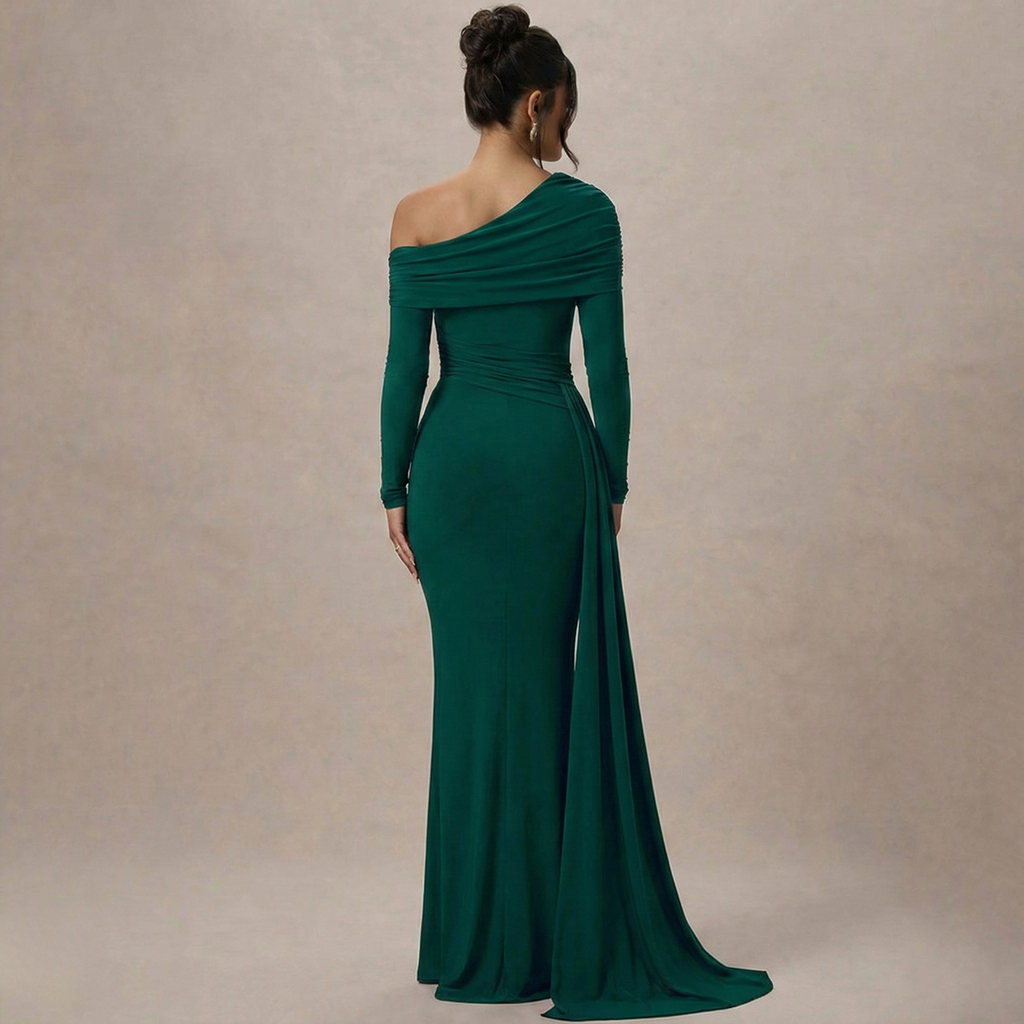 One-Shoulder Maxi Dress in Soft Fabric - Elegant Evening Wear for Women - Multiple Color Options Available