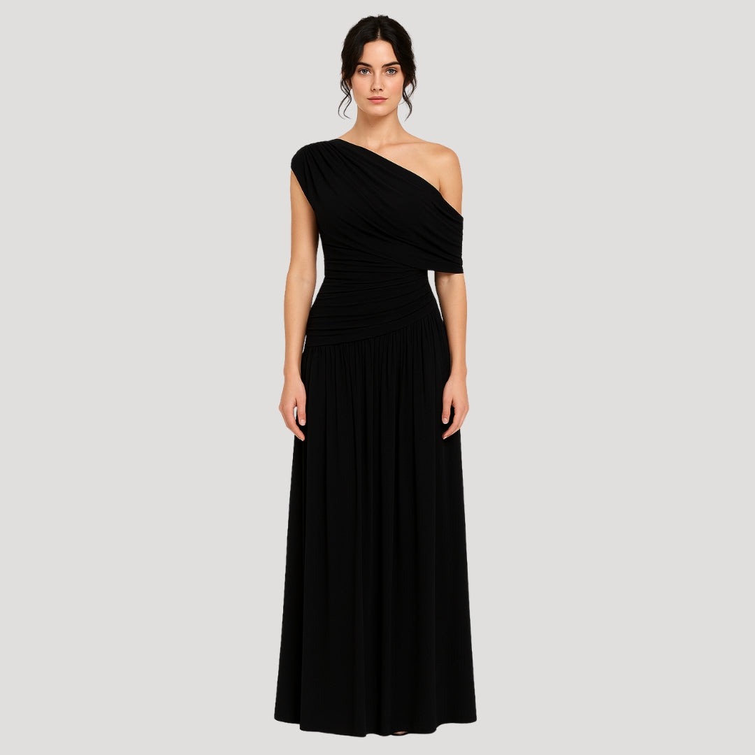 One-Shoulder Ruched Maxi Dress for Women | Elegant Summer Evening Wear | Lightweight Fabric