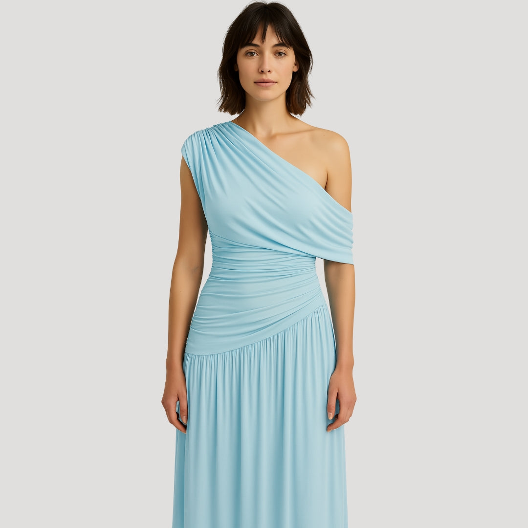 One-Shoulder Ruched Maxi Dress for Women | Elegant Summer Evening Wear | Lightweight Fabric