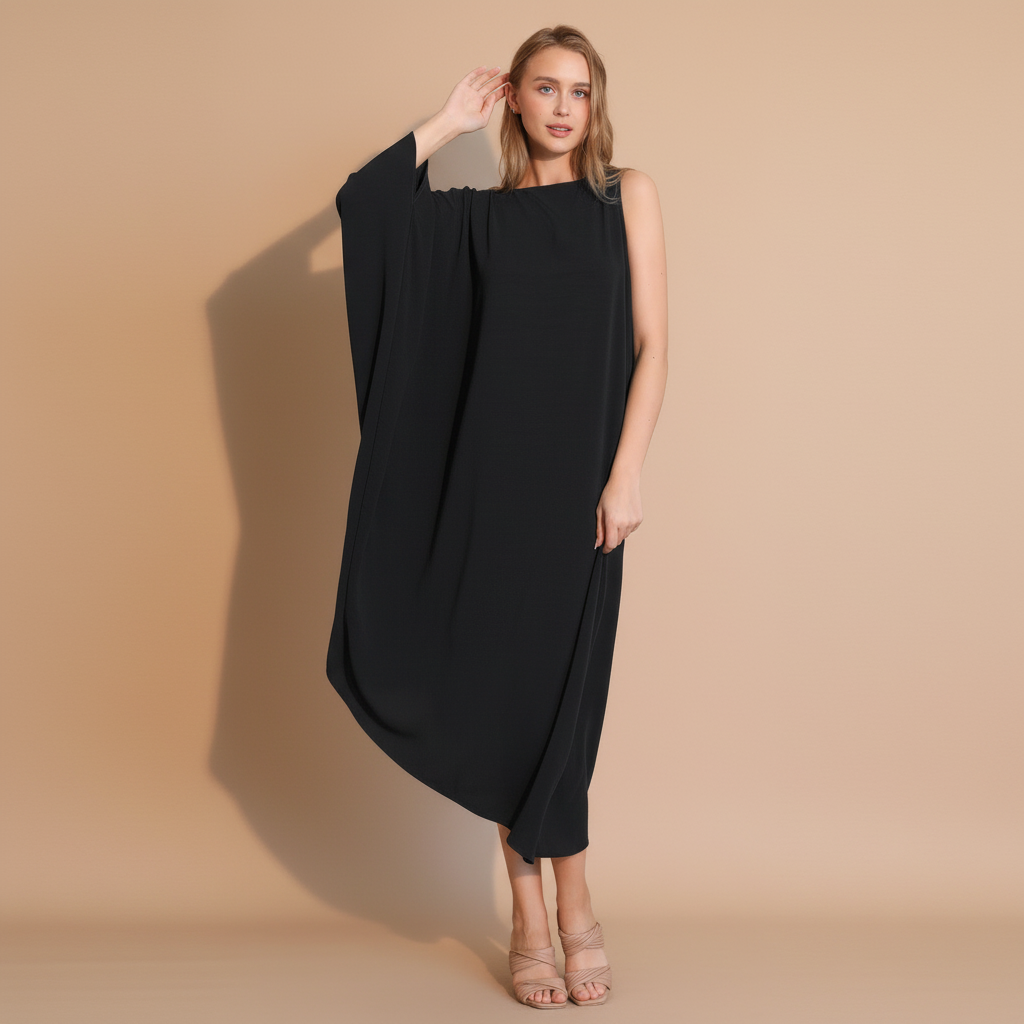 One-Sleeve Matte Crepe Dress for Women - Elegant Evening Wear for Cocktail Parties and Special Occasions