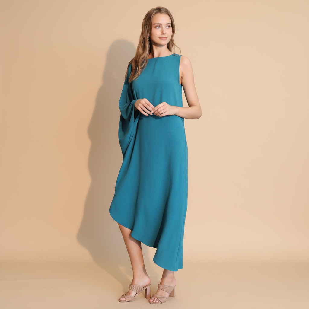 One-Sleeve Matte Crepe Dress for Women - Elegant Evening Wear for Cocktail Parties and Special Occasions