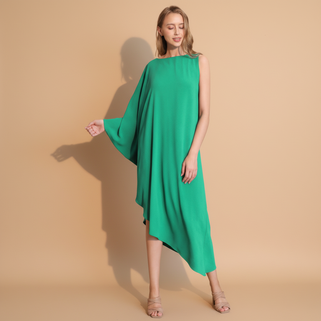 One-Sleeve Matte Crepe Dress for Women - Elegant Evening Wear for Cocktail Parties and Special Occasions