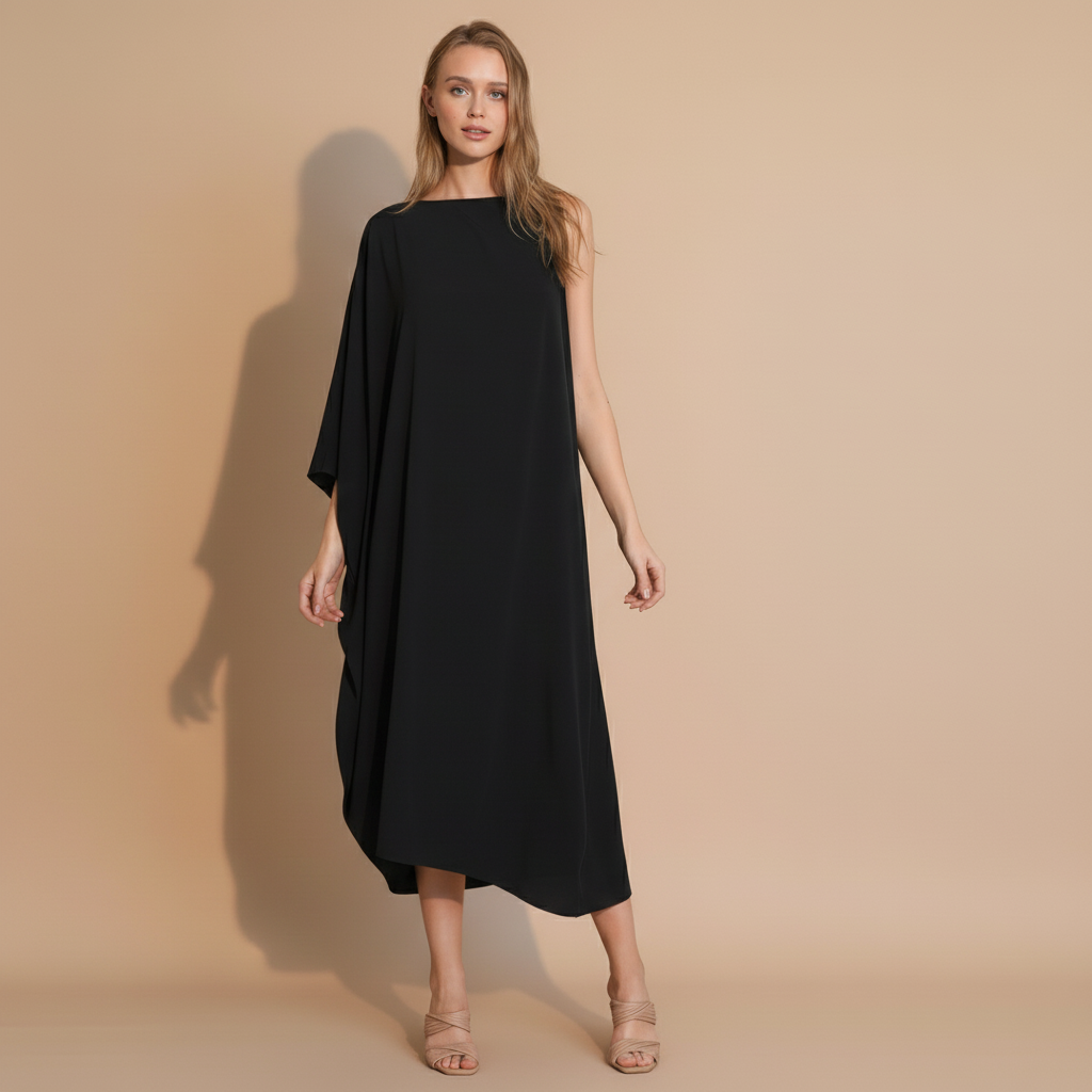 One-Sleeve Matte Crepe Dress for Women - Elegant Evening Wear for Cocktail Parties and Special Occasions