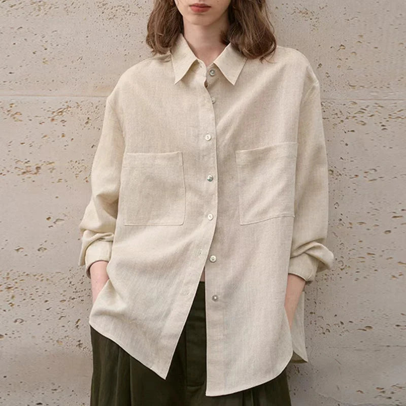 Oversized Linen Shirt with Pockets for Casual Wear and Everyday Comfort