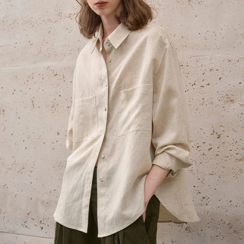 Oversized Linen Shirt with Pockets for Casual Wear and Everyday Comfort