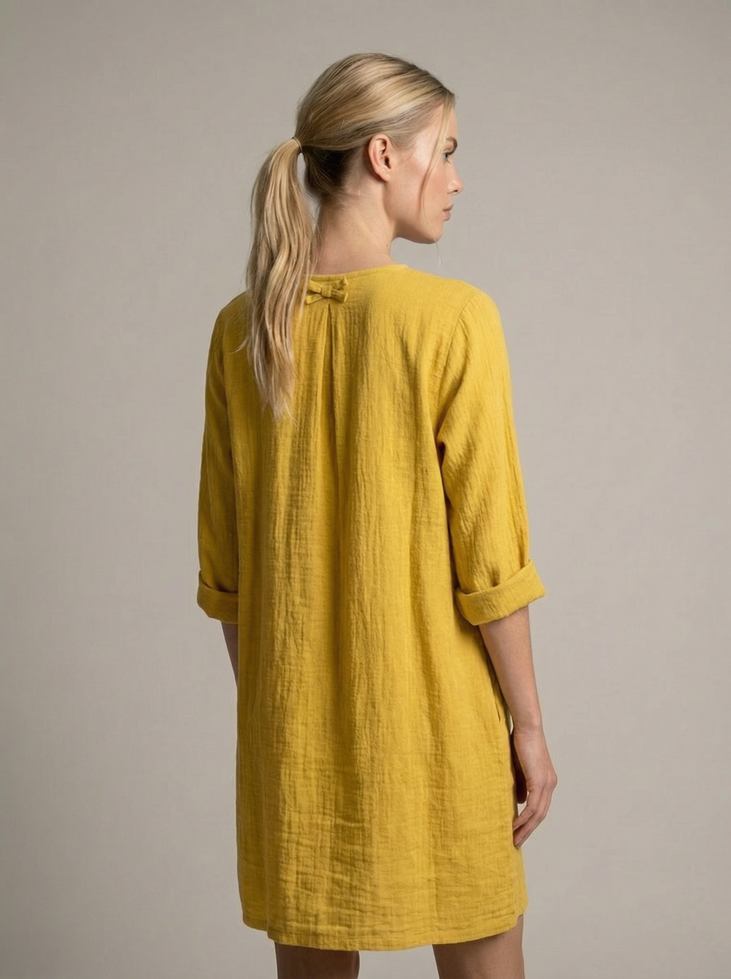 Oversized Maxi Dress in Cotton Linen with Long Sleeves for Casual Wear