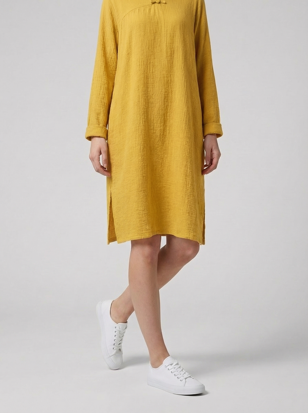 Oversized Maxi Dress in Cotton Linen with Long Sleeves for Casual Wear