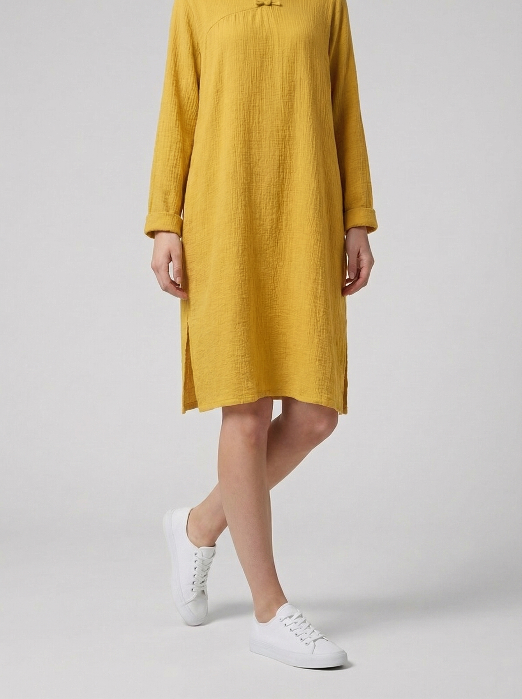 Oversized Maxi Dress in Cotton Linen with Long Sleeves for Casual Wear